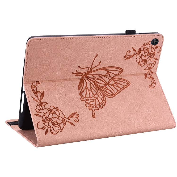For Huawei MatePad SE Butterfly Flower Embossed Leather Tablet Case(Rose Gold)