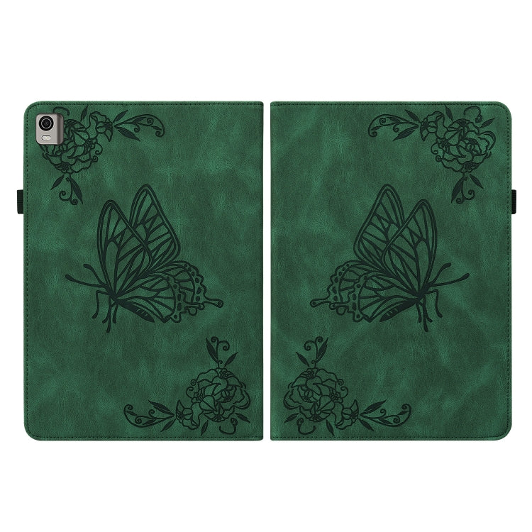 For Nokia T21 Butterfly Flower Embossed Leather Tablet Case(Green)