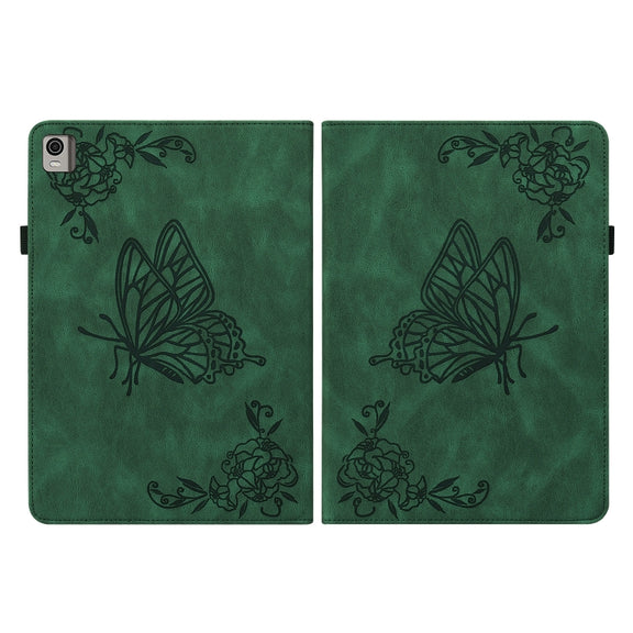 For Nokia T21 Butterfly Flower Embossed Leather Tablet Case(Green)