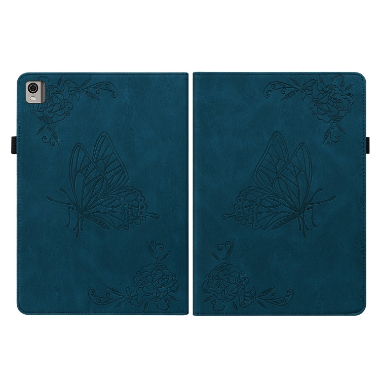For Nokia T21 Butterfly Flower Embossed Leather Tablet Case(Blue)