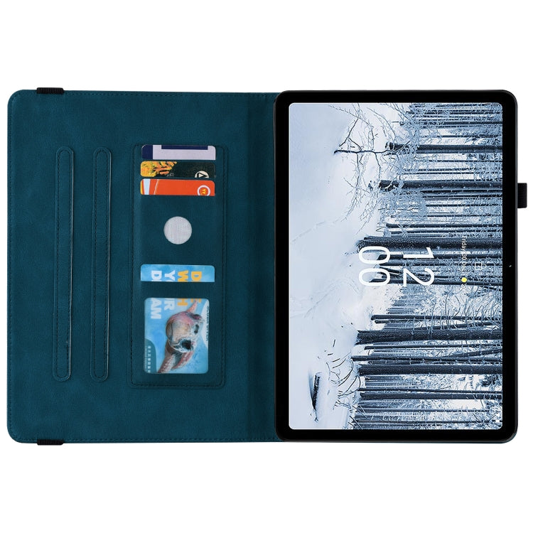 For Nokia T21 Butterfly Flower Embossed Leather Tablet Case(Blue)