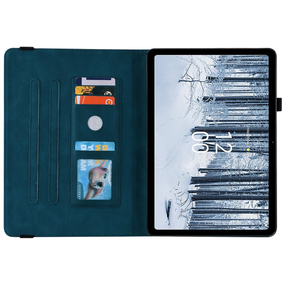 For Nokia T21 Butterfly Flower Embossed Leather Tablet Case(Blue)