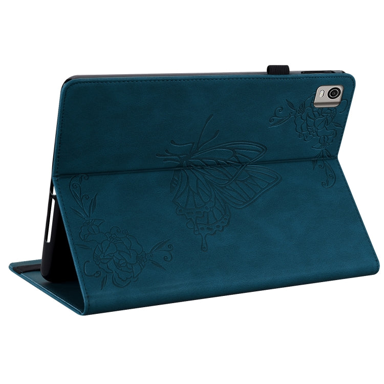 For Nokia T21 Butterfly Flower Embossed Leather Tablet Case(Blue)