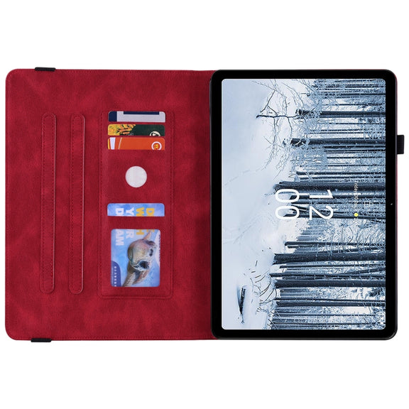 For Nokia T21 Butterfly Flower Embossed Leather Tablet Case(Red)