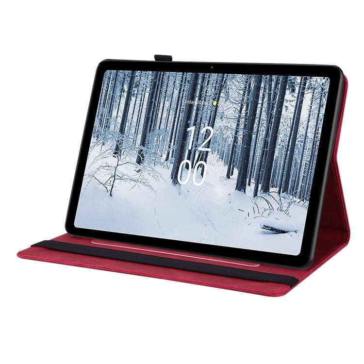 For Nokia T21 Butterfly Flower Embossed Leather Tablet Case(Red)
