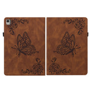 For Nokia T21 Butterfly Flower Embossed Leather Tablet Case(Brown)