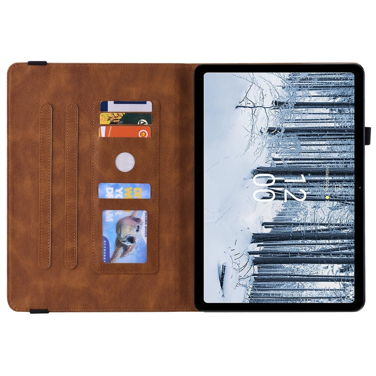 For Nokia T21 Butterfly Flower Embossed Leather Tablet Case(Brown)
