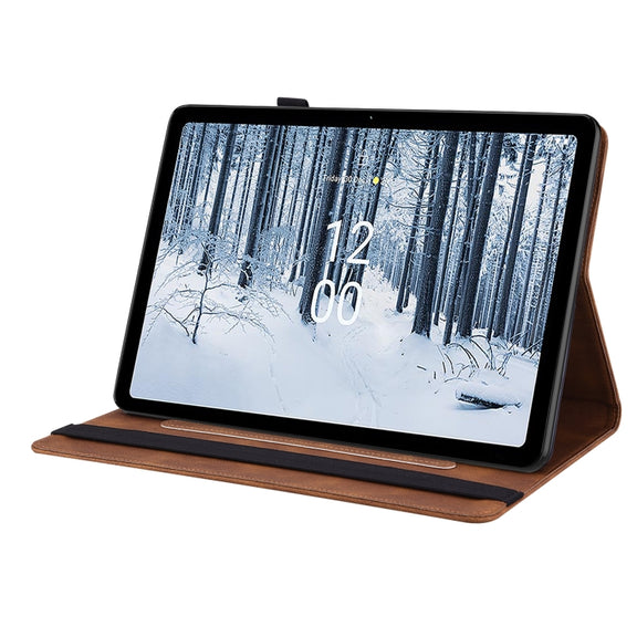 For Nokia T21 Butterfly Flower Embossed Leather Tablet Case(Brown)