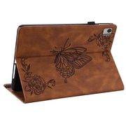 For Nokia T21 Butterfly Flower Embossed Leather Tablet Case(Brown)