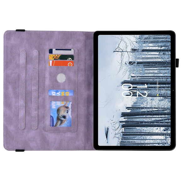 For Nokia T21 Butterfly Flower Embossed Leather Tablet Case(Purple)