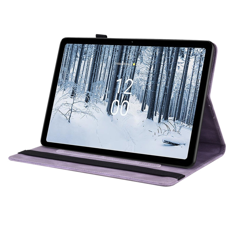 For Nokia T21 Butterfly Flower Embossed Leather Tablet Case(Purple)