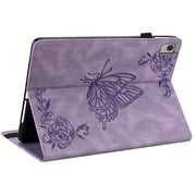 For Nokia T21 Butterfly Flower Embossed Leather Tablet Case(Purple)