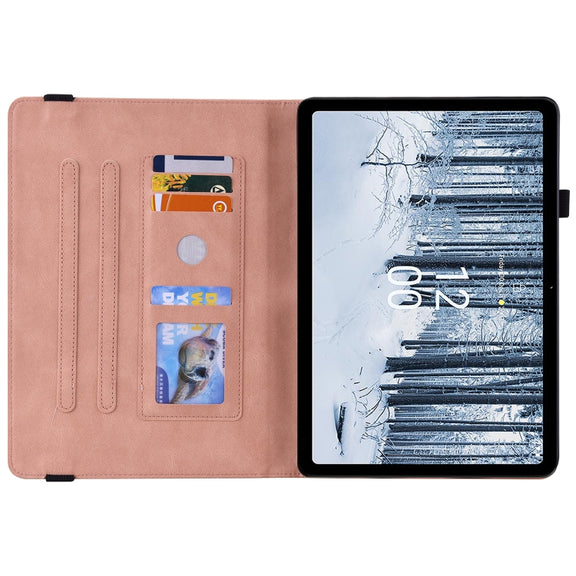 For Nokia T21 Butterfly Flower Embossed Leather Tablet Case(Rose Gold)
