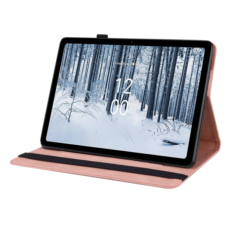 For Nokia T21 Butterfly Flower Embossed Leather Tablet Case(Rose Gold)