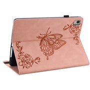 For Nokia T21 Butterfly Flower Embossed Leather Tablet Case(Rose Gold)