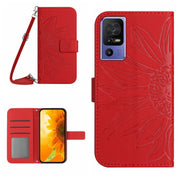 For TCL 40 SE HT04 Skin Feel Sun Flower Embossed Flip Leather Phone Case with Lanyard(Red)
