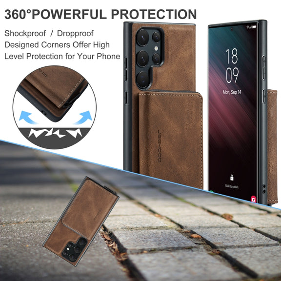 For Samsung Galaxy S24 Ultra 5G JEEHOOD Magnetic Zipper Horizontal Flip Leather Phone Case(Brown)