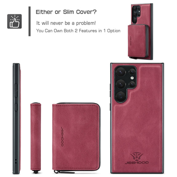 For Samsung Galaxy S24 Ultra 5G JEEHOOD Magnetic Zipper Horizontal Flip Leather Phone Case(Red)