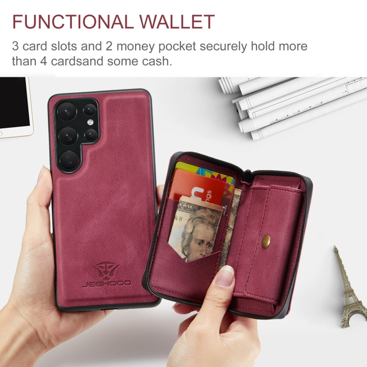 For Samsung Galaxy S24 Ultra 5G JEEHOOD Magnetic Zipper Horizontal Flip Leather Phone Case(Red)