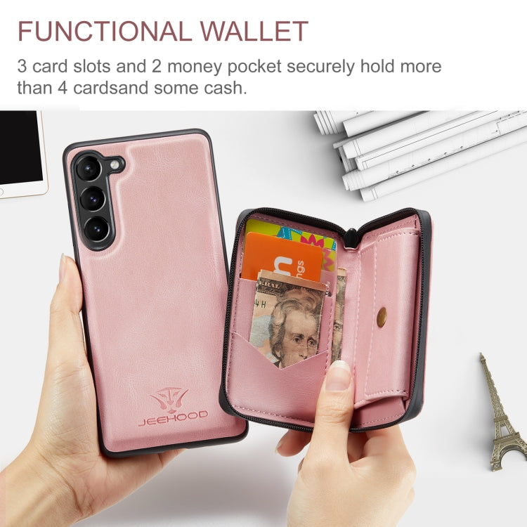 For Samsung Galaxy S24 5G JEEHOOD Magnetic Zipper Horizontal Flip Leather Phone Case(Pink)