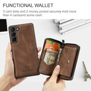 For Samsung Galaxy S24 5G JEEHOOD Magnetic Zipper Horizontal Flip Leather Phone Case(Brown)