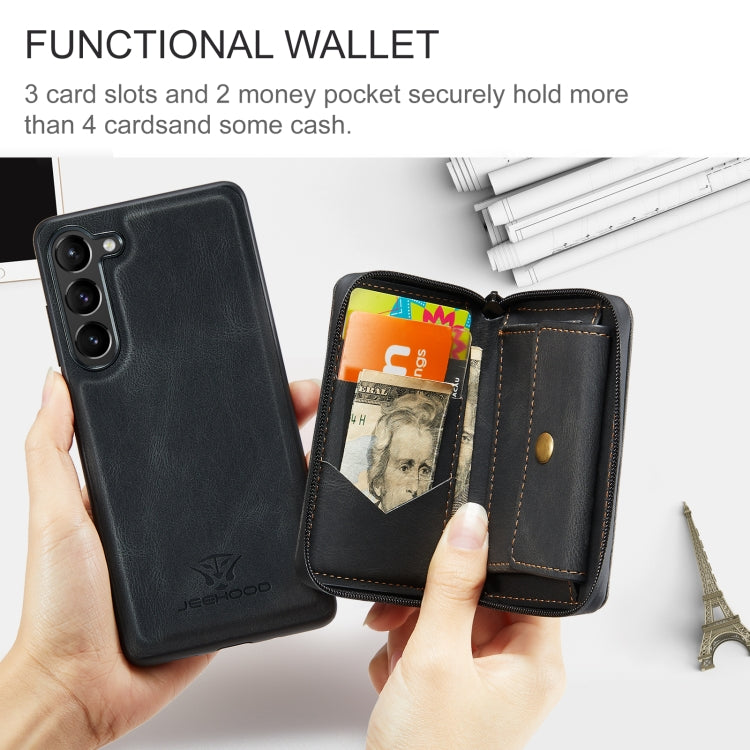 For Samsung Galaxy S24+ 5G JEEHOOD Magnetic Zipper Horizontal Flip Leather Phone Case(Black)