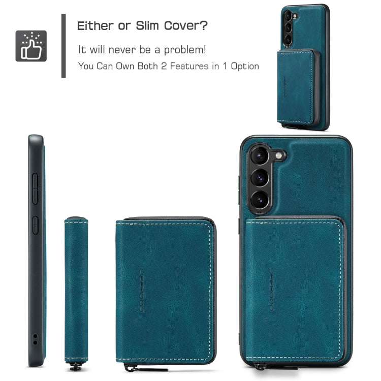 For Samsung Galaxy S24+ 5G JEEHOOD Magnetic Zipper Horizontal Flip Leather Phone Case(Blue)