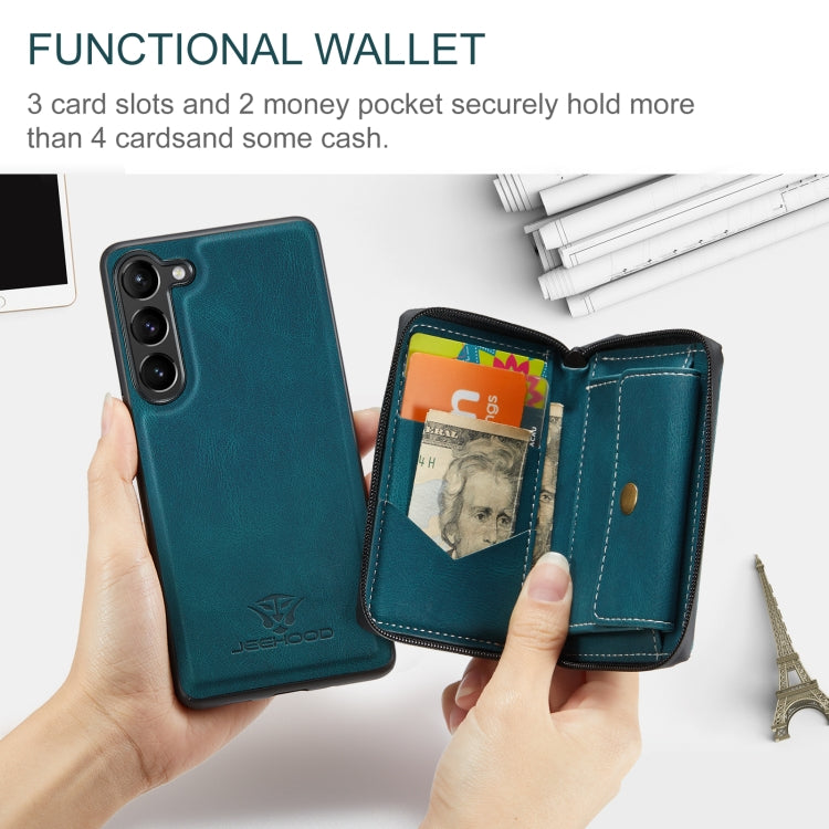 For Samsung Galaxy S24+ 5G JEEHOOD Magnetic Zipper Horizontal Flip Leather Phone Case(Blue)