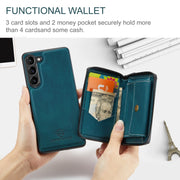 For Samsung Galaxy S24+ 5G JEEHOOD Magnetic Zipper Horizontal Flip Leather Phone Case(Blue)