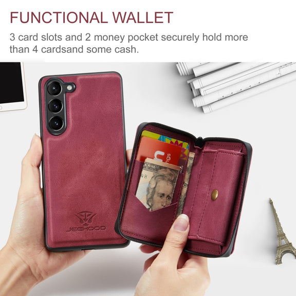 For Samsung Galaxy S24+ 5G JEEHOOD Magnetic Zipper Horizontal Flip Leather Phone Case(Red)