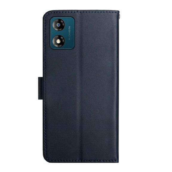 For Motorola Moto E13 4G Genuine Leather Fingerprint-proof Flip Phone Case(Blue)