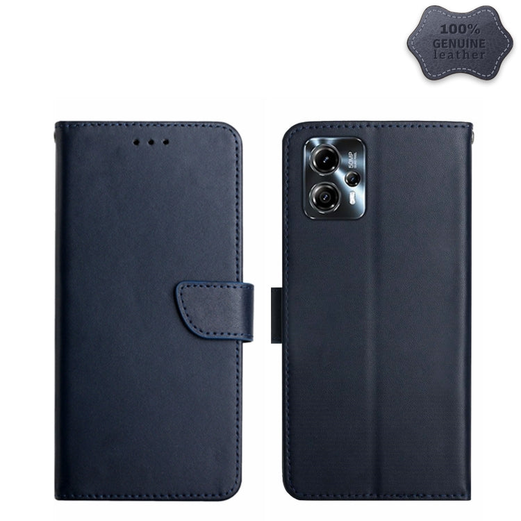 For Motorola Moto G23 4G/G13 4G Genuine Leather Fingerprint-proof Flip Phone Case(Blue)