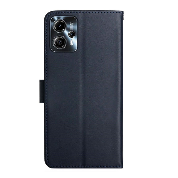 For Motorola Moto G23 4G/G13 4G Genuine Leather Fingerprint-proof Flip Phone Case(Blue)