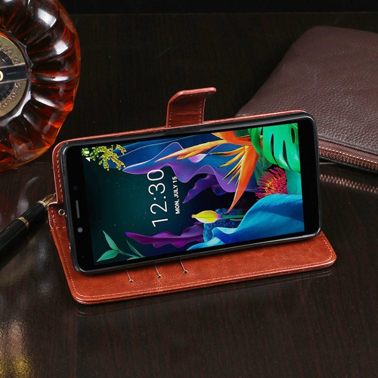 For LG K20 (2019) idewei Crazy Horse Texture Horizontal Flip Leather Case with Holder & Card Slots & Wallet(Black)