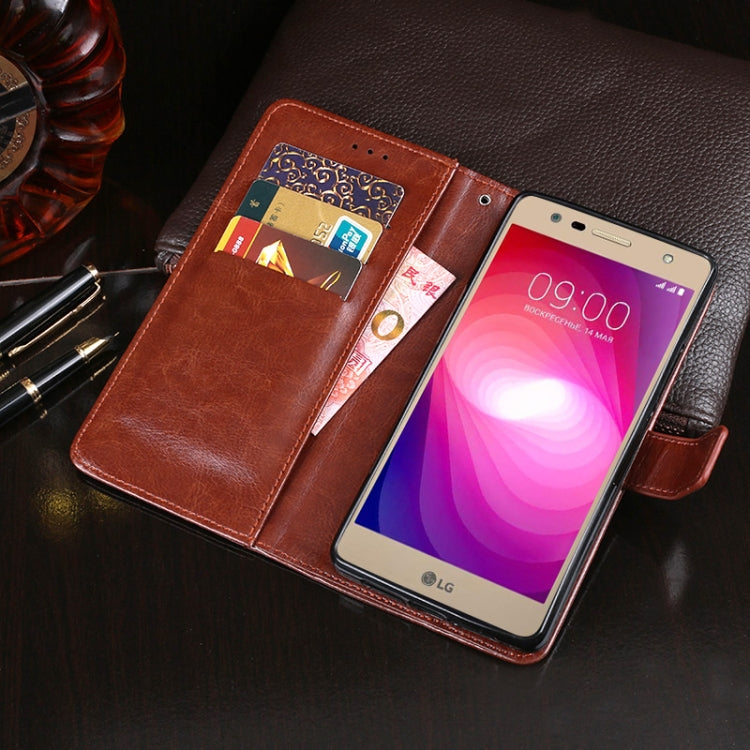 For LG X power2 idewei Crazy Horse Texture Horizontal Flip Leather Case with Holder & Card Slots & Wallet(Dark Blue)