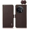 For OnePlus 11 KHAZNEH Side-Magnetic Litchi Genuine Leather RFID Phone Case(Brown) - OnePlus Cases by PMC TechLife | Online Shopping South Africa | PMC TechLife | Buy Now Pay Later Mobicred