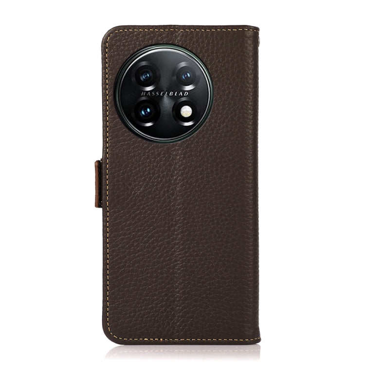 For OnePlus 11 KHAZNEH Side-Magnetic Litchi Genuine Leather RFID Phone Case(Brown)