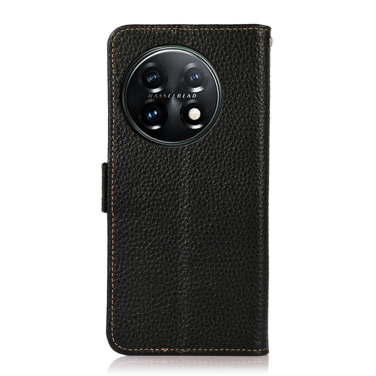 For OnePlus 11 KHAZNEH Side-Magnetic Litchi Genuine Leather RFID Phone Case(Black)