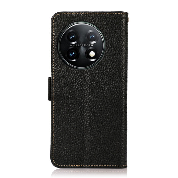 For OnePlus 11 KHAZNEH Side-Magnetic Litchi Genuine Leather RFID Phone Case(Black)