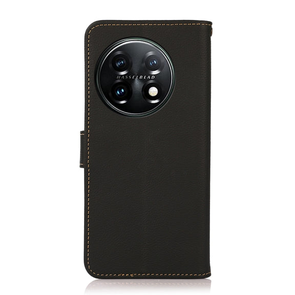 For OnePlus 11 KHAZNEH Custer Texture RFID Genuine Leather Phone Case(Black)
