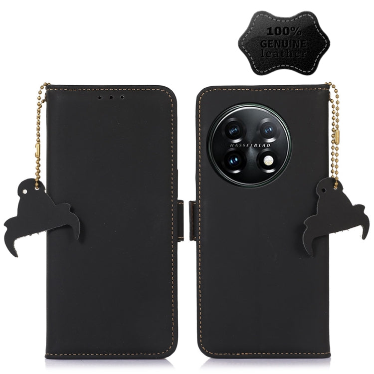 For OnePlus 11 Genuine Leather Magnetic RFID Leather Phone Case(Black)