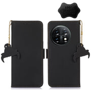 For OnePlus 11 Genuine Leather Magnetic RFID Leather Phone Case(Black)