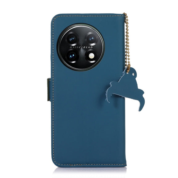For OnePlus 11 Genuine Leather Magnetic RFID Leather Phone Case(Blue)