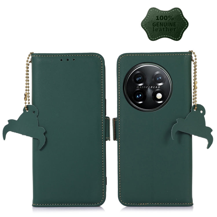 For OnePlus 11 Genuine Leather Magnetic RFID Leather Phone Case(Green)
