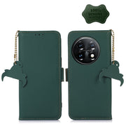 For OnePlus 11 Genuine Leather Magnetic RFID Leather Phone Case(Green)