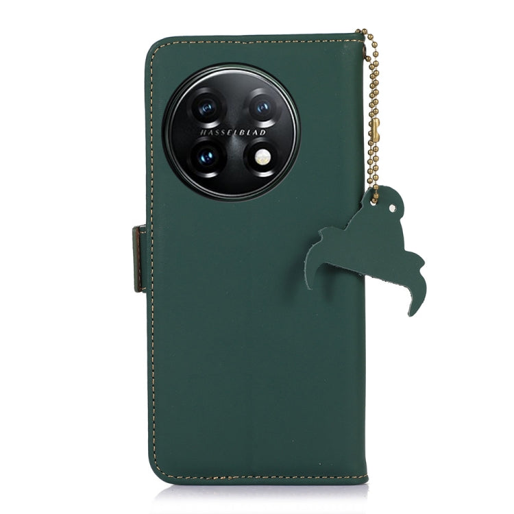For OnePlus 11 Genuine Leather Magnetic RFID Leather Phone Case(Green)