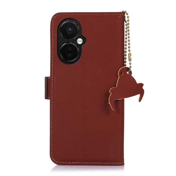 For OnePlus Nord CE 3 Lite Genuine Leather Magnetic RFID Leather Phone Case(Coffee)