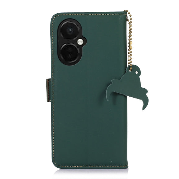For OnePlus Nord CE 3 Lite Genuine Leather Magnetic RFID Leather Phone Case(Green)