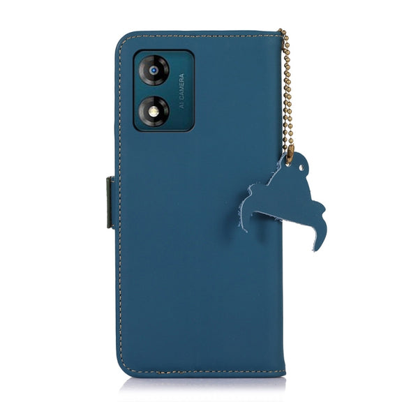 For Motorola Moto E13 Genuine Leather Magnetic RFID Leather Phone Case(Blue)
