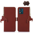For Motorola Moto E13 Genuine Leather Magnetic RFID Leather Phone Case(Coffee) - Motorola Cases by PMC TechLife | Online Shopping South Africa | PMC TechLife | Buy Now Pay Later Mobicred